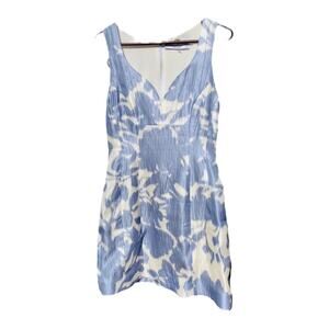 Prabal Gurung 2015 Floral Blue White Sweetheart Neckline Silk Fit & Flare Dress